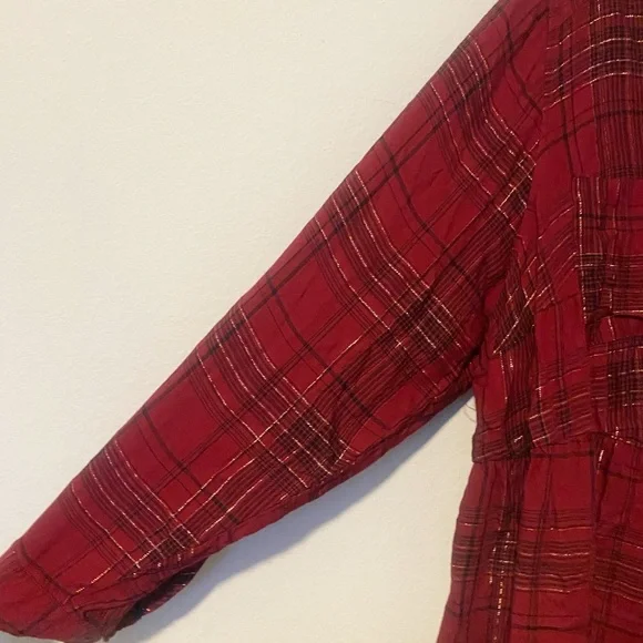 Womens High-low Burgundy Plaid Button-Front Peplum Shirt - Picture 6 of 11